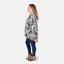 TAMSY Black White Polyester Collared Full Sleeve Soutache Oversized Mesh Shirt-M