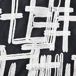 TAMSY Black White Polyester Collared Full Sleeve Soutache Oversized Mesh Shirt-M