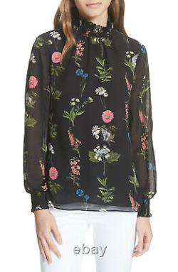 TED BAKER Florence kitty cat floral print ruffle frill high neck top blouse 4 14
