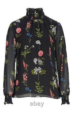 TED BAKER Florence kitty cat floral print ruffle frill high neck top blouse 4 14