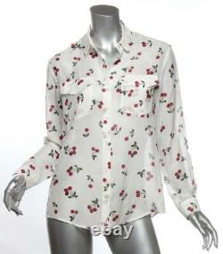 THE KOOPLES White Cherry Print Cotton+Silk Long Sleeve Shirt Blouse Top 1 S NEW