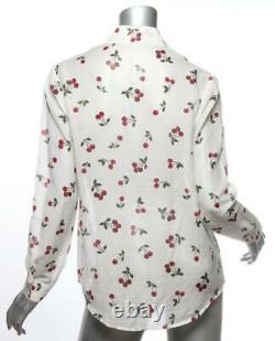 THE KOOPLES White Cherry Print Cotton+Silk Long Sleeve Shirt Blouse Top 1 S NEW