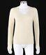 The Row Cream Chunky Rib Knit Long Sleeve V Neck Sweater Top Size S