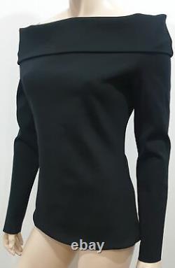 THE ROW Made In USA Black Overturned Off Shoulder Long Sleeve Fitted Top M