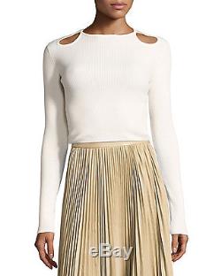 THE ROW Micah Cutout Long Sleeve Ribbed Top Sweater, Neutral / Small S