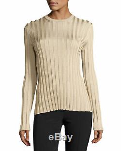 THE ROW Ninett ribbed knit long sleeve top sweater in light beige gold small s