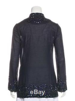 TORY BURCH Midnight Navy Embellished Long Sleeve Tunic Top