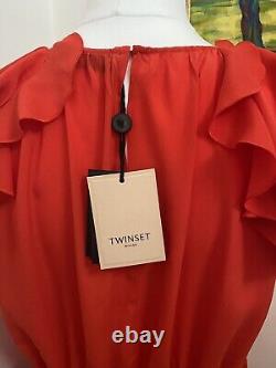 TWINSET Silk blend long dress with ruffle 16UK RRP £258 New