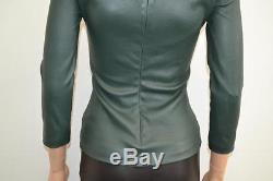 The Row Forest Green Leather Long Sleeve Scoop Neck Blouse/Top Size 2