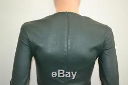 The Row Forest Green Leather Long Sleeve Scoop Neck Blouse/Top Size 2