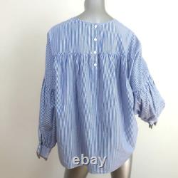 Tibi Removable Collar Top Blue/White Striped Cotton Size 8 Long Sleeve Blouse