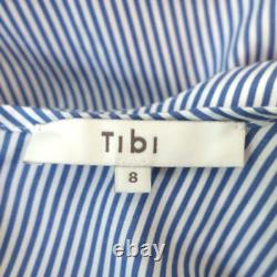 Tibi Removable Collar Top Blue/White Striped Cotton Size 8 Long Sleeve Blouse