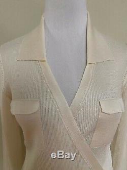 Tom Ford Cream Ribbed Knit Silk Belted Wrap Pocket Long Sleeve Sweater Top 42 8