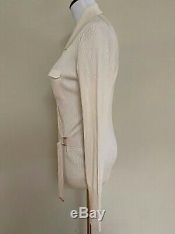Tom Ford Cream Ribbed Knit Silk Belted Wrap Pocket Long Sleeve Sweater Top 42 8