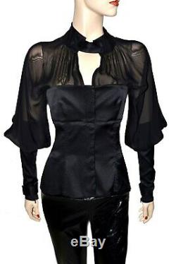 Tom Ford for Gucci Black Chiffon Silk Long Sleeve Vintage Corset Top Blouse