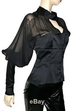 Tom Ford for Gucci Black Chiffon Silk Long Sleeve Vintage Corset Top Blouse