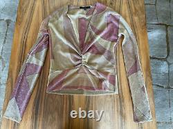 Tom Ford for Gucci Vintage Top Blouse Shirt, Gold Pink Sheer Glitter Plunging 40