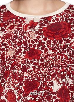 Tory Burch Floral Red Long Sleeve T Shirt Top M Butterfly $225 Celeb Roanan