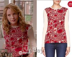 Tory Burch Floral Red Long Sleeve T Shirt Top M Butterfly $225 Celeb Roanan