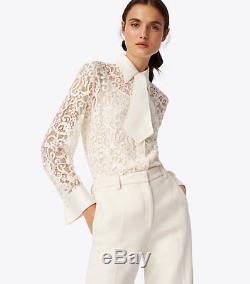 Tory Burch Rosie Long Sleeve Button Front Lace top $348.00! SIZE 8