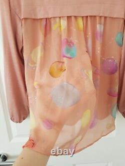 Tsumori Chisato New Pink Sheer Illustrated Pattern Relaxed Fit Top Size L