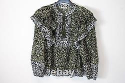 ULLA JOHNSON Ladies Multicoloured Cotton Leopard Print Long Puff Sleeve Top S