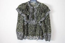 ULLA JOHNSON Ladies Multicoloured Cotton Leopard Print Long Puff Sleeve Top S