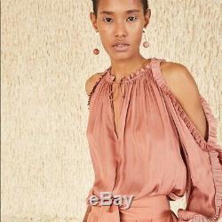 ULLA JOHNSON NWT Britt Copper Pink Silk Cold Shoulder Long Sleeves Blouse Top 6