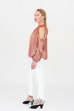 ULLA JOHNSON NWT Britt Copper Pink Silk Cold Shoulder Long Sleeves Blouse Top 6