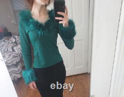 UTERQUE Green Sparkle Fur Long Sleeve Top Size Small