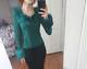 Uterque Green Sparkle Fur Long Sleeve Top Size Small