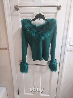 UTERQUE Green Sparkle Fur Long Sleeve Top Size Small