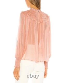 Ulla Johnson Arabella Womens Long Sleeve Shirred Silk Blouse Top in Blush Size 4