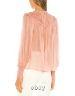 Ulla Johnson Arabella Womens Long Sleeve Shirred Silk Blouse Top in Blush Size 4