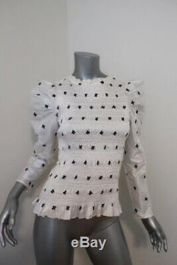 Ulla Johnson Blouse Leonis White Embroidered Taffeta Size 6 Long Sleeve Top