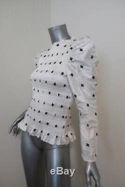 Ulla Johnson Blouse Leonis White Embroidered Taffeta Size 6 Long Sleeve Top