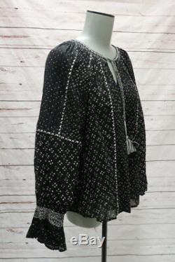 Ulla Johnson Blouse Ritsa Black Printed Cotton Size 6 Long Sleeve Top NEW