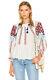 Ulla Johnson Mila Embroidered Cotton Peasant Long Sleeve Blouse Top -natural