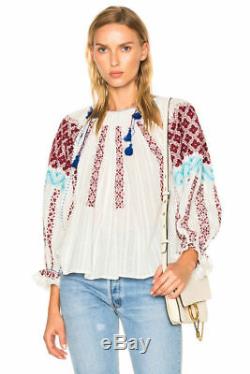 Ulla Johnson SZ 2 MILA Embroidered Cotton Peasant Long Sleeve Blouse Top