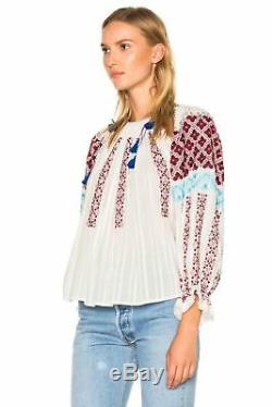 Ulla Johnson SZ 2 MILA Embroidered Cotton Peasant Long Sleeve Blouse Top