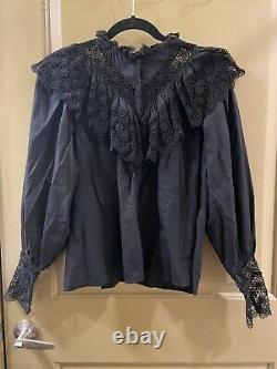 Ulla johnson cotton blend black lace ruffle balloon sleeve top sz M (item 24.1)
