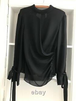 Unworn Premium Mainline AMANDA WAKELEY 100% SILK Black Top Blouse Shirt
