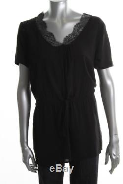 VALENTINO 665$ black rayon V-neck lace short sleeves long tunic blouse top 42 M