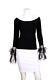 Valentino Black Wool Blend Long Sleeve Feather & Bead Embellished Cuff Top Lrg