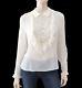Valentino Long Sleeve Embellished Sheer Ivory Silk Evening Blouse Top L