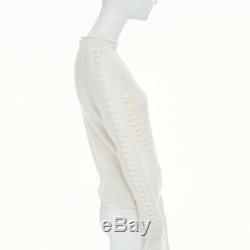 VALENTINO cream wool knit 3D textured crochet collar long sleeve sweater top S