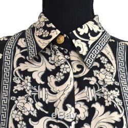 VERSACE Front Opening Long Sleeve Tops Shirt Black #42/L Authentic AK40248