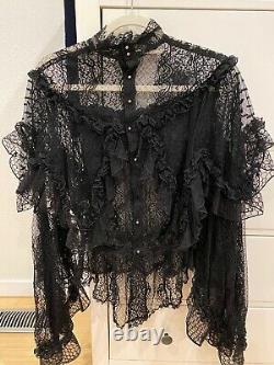 VICTORIAN goth black lace RODARTE elaborate draped BLOUSE sweeping sleeves top M