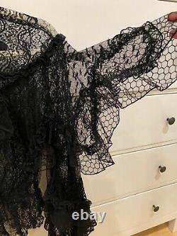 VICTORIAN goth black lace RODARTE elaborate draped BLOUSE sweeping sleeves top M