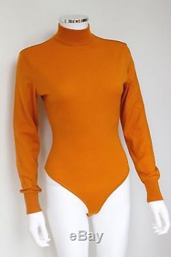 VINTAGE Alaia Orange Wool Turtleneck Long Sleeve Bodysuit Top SZ M